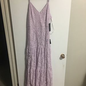 Long skinny strap light purple lace dress